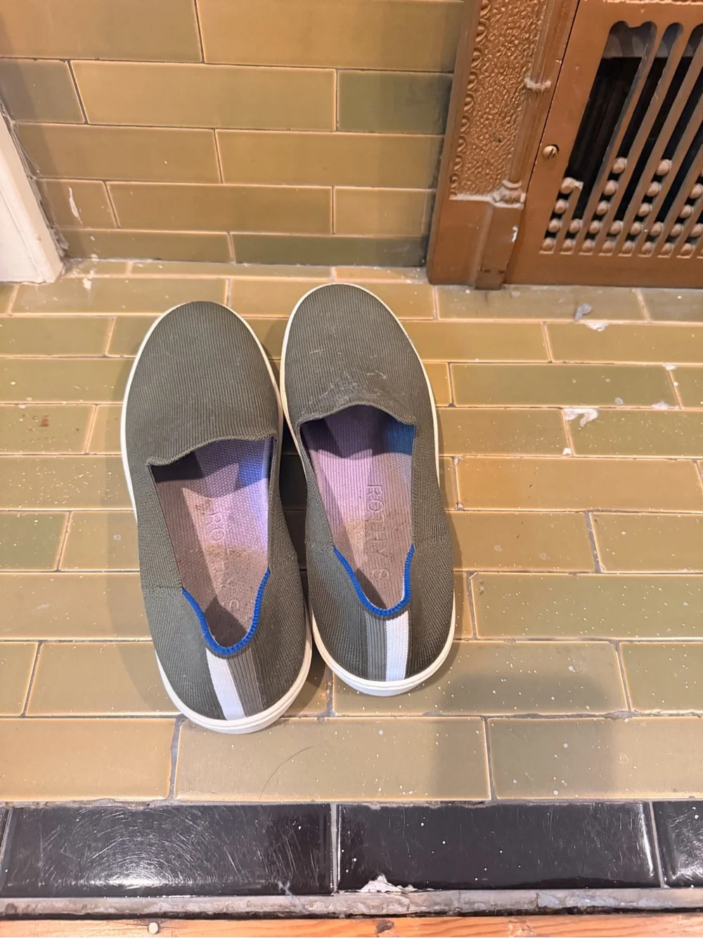 Rothy's Olive Green Slip-On Flats with White Sole